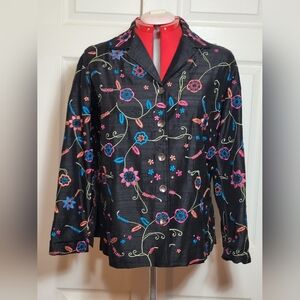 Laura Ashley beaded embroidered Silk button-up jacket
